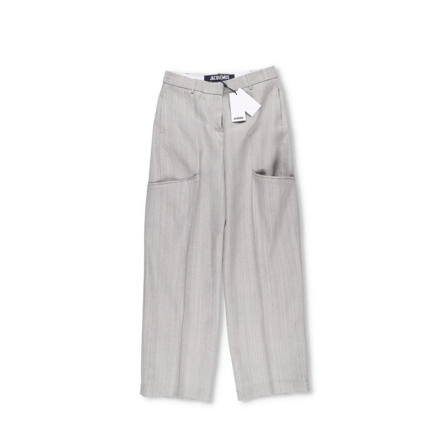 JACQUEMUS Womens Wide Leg Trousers Grey Silk Blend Pockets Size 40 RRP 300 — View 5