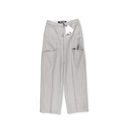 JACQUEMUS Womens Wide Leg Trousers Grey Silk Blend Pockets Size 40 RRP 300 — View 5