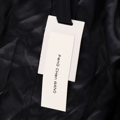 FENG CHEN WANG Mens Multi Flannel Stripe Overcoat Black Multicoloured S RRP 1275 — View 10