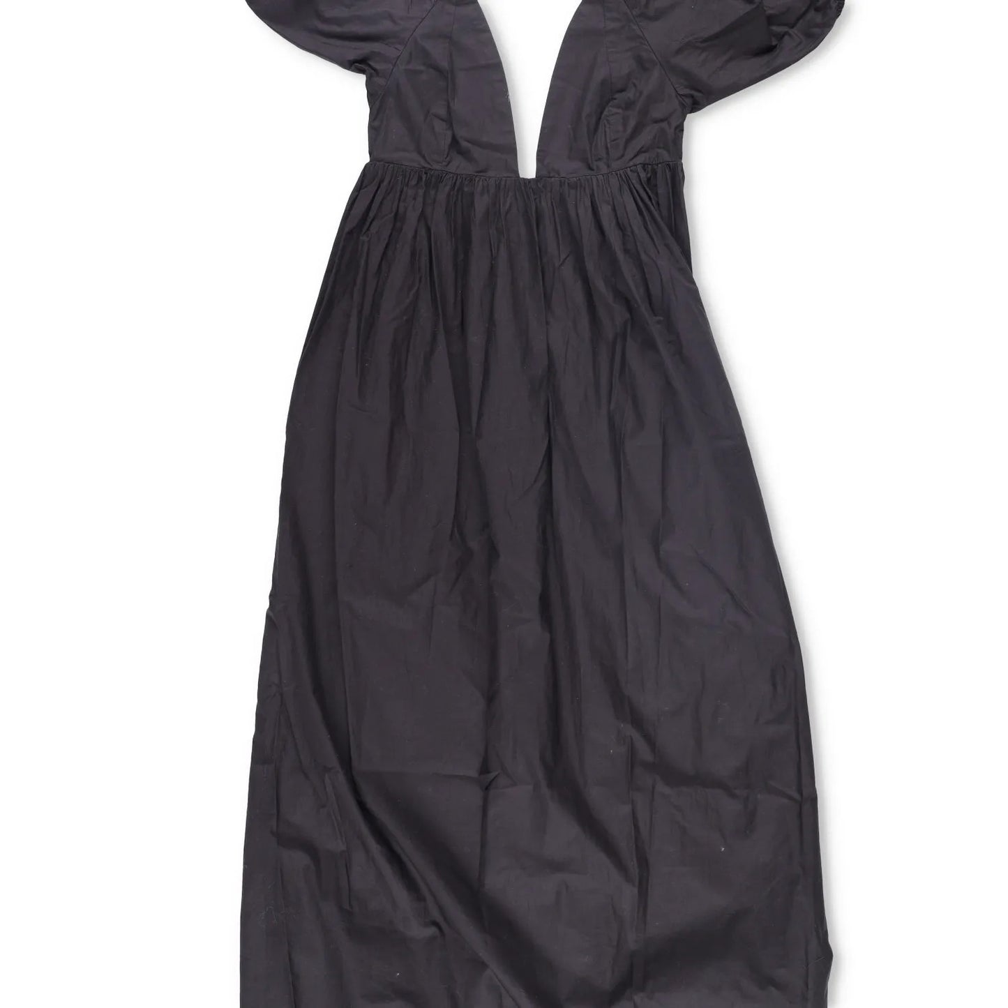 GANNI Womens V-Neck Short Sleeve Midi Dress Black Puff Shoulders Size 32 RRP 235 — View 3