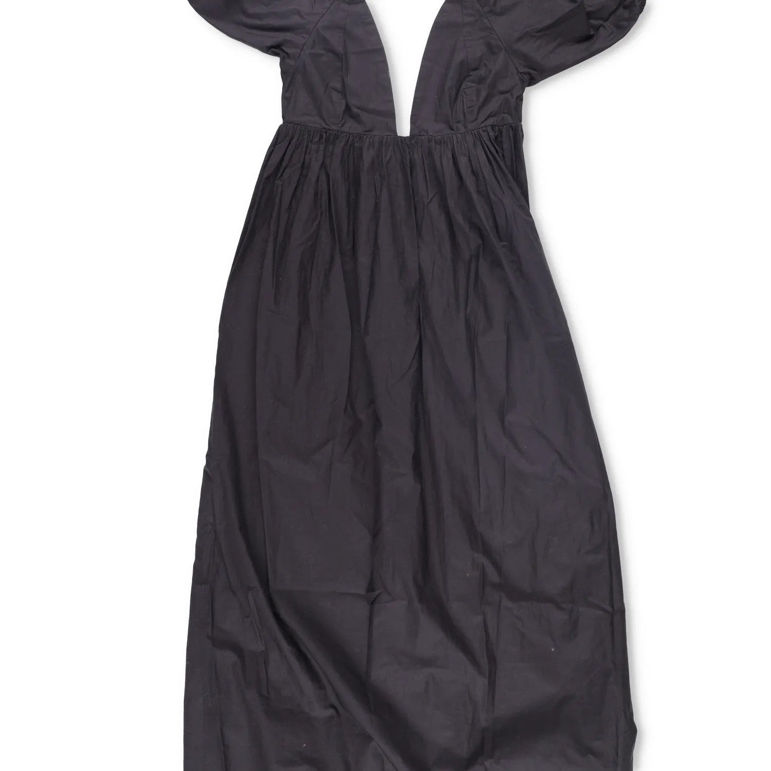 GANNI Womens V-Neck Short Sleeve Midi Dress Black Puff Shoulders Size 32 RRP 235 — View 3