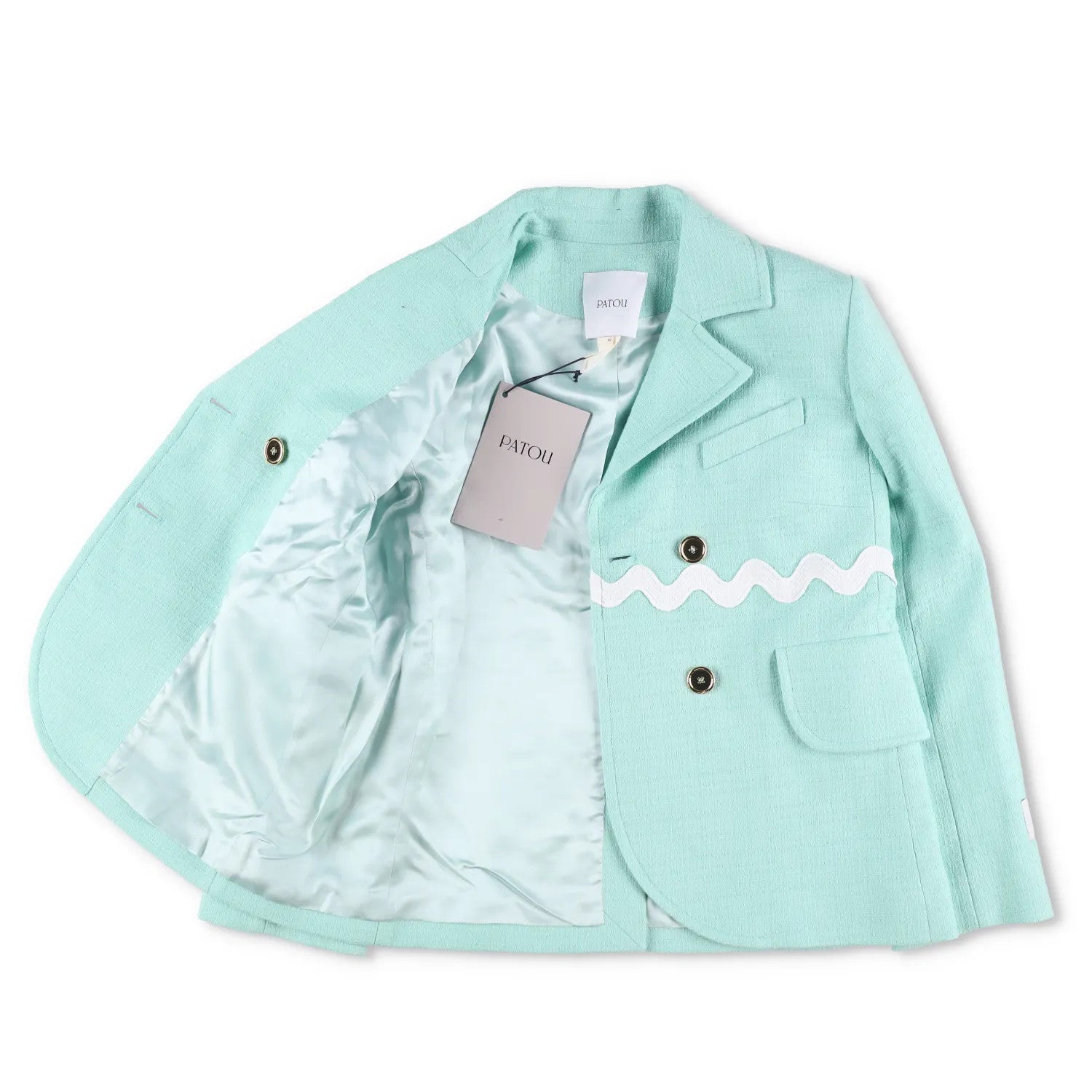 PATOU Womens Contrasted Braid Fitted J Blazer Jacket Green 2 Button 42 RRP 1100 — View 6