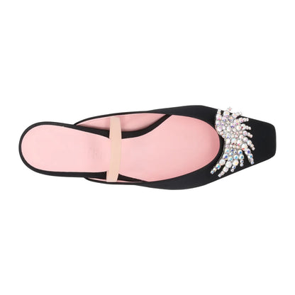 PIFERI Womens Drizella Flat Square Toe Pump Satin Crystal Black UK5 RRP 575 — View 7