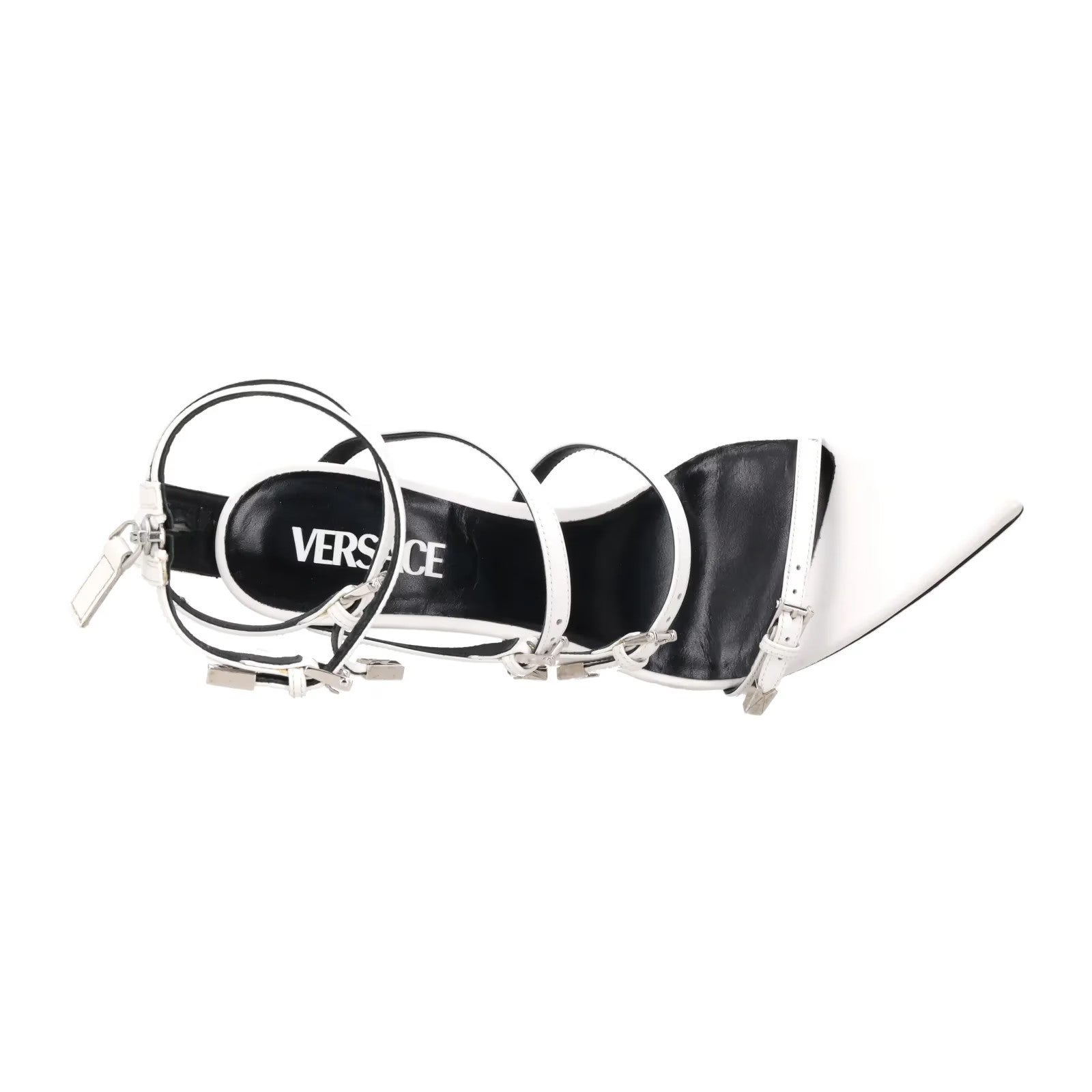 VERSACE Women XX White Leather Strappy Sandals Slanted Stiletto Heel UK7 RRP1030 — View 7