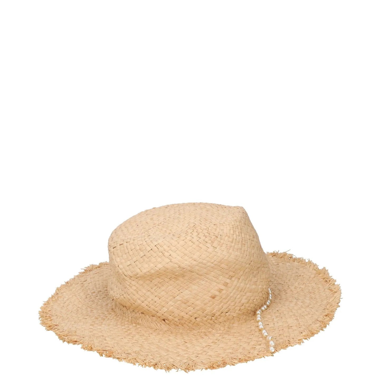 RUSLAN BAGINSKIY Womens Pearl Chain Frayed Fedora Hat Straw Beige Size S RRP 360 — View 5