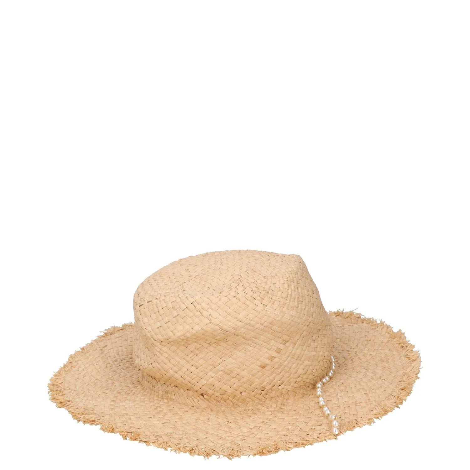 RUSLAN BAGINSKIY Womens Pearl Chain Frayed Fedora Hat Straw Beige Size S RRP 360 — View 5