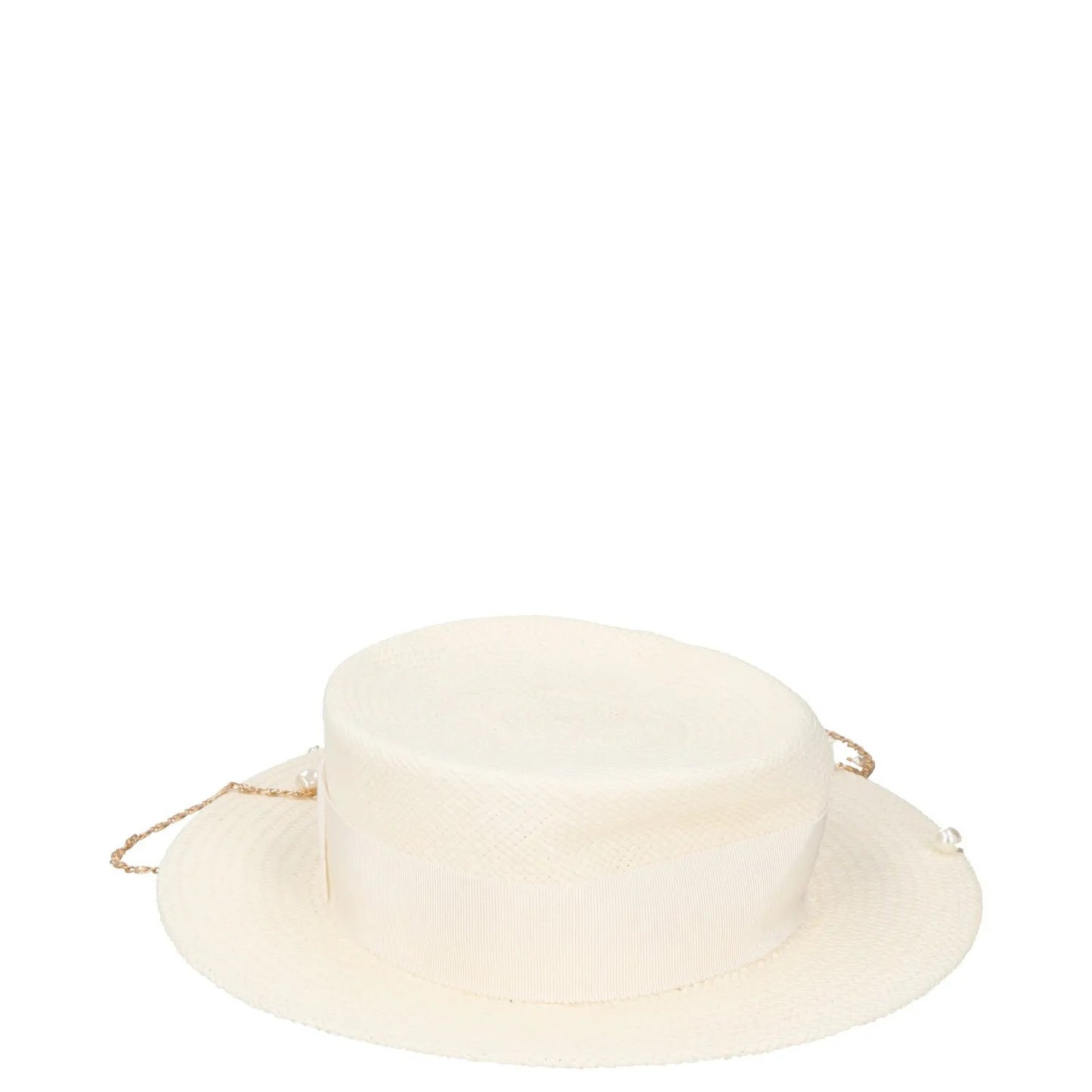 RUSLAN BAGINSKIY Womens Straw Boater Hat White Chain Buttn Size S RRP 430 — View 5