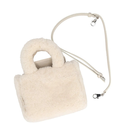 AMINA MUADDI Womens Handbag White Plush Shearling Top Handle S RRP 650 — View 9
