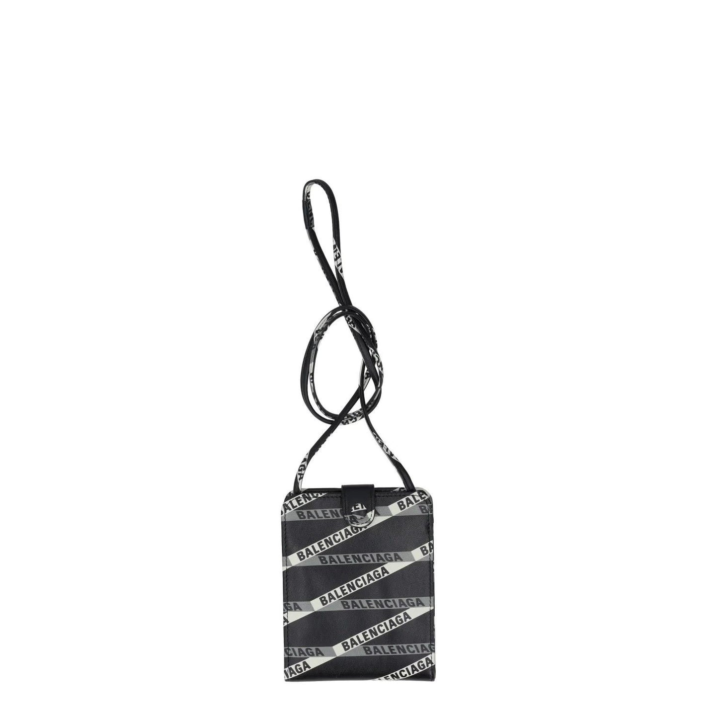 BALENCIAGA Womens Black Leather Crossbody Bag Logo Print Glossy Finish S RRP 525