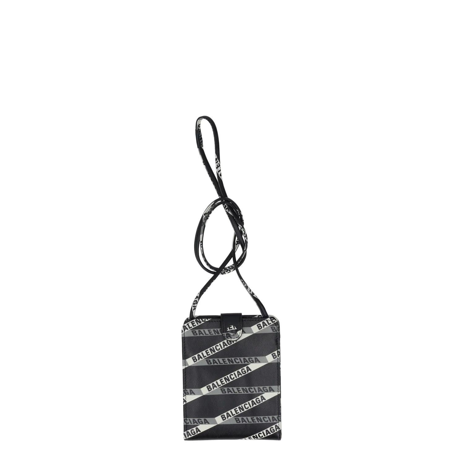 BALENCIAGA Womens Black Leather Crossbody Bag Logo Print Glossy Finish S RRP 525
