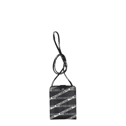 BALENCIAGA Womens Black Leather Crossbody Bag Logo Print Glossy Finish S RRP 525
