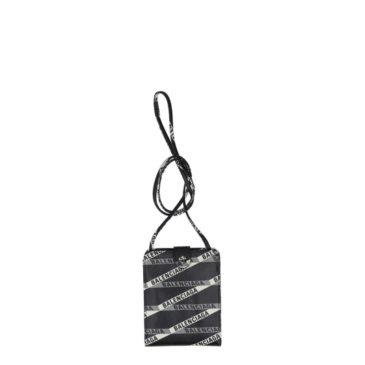 BALENCIAGA Womens Black Leather Crossbody Bag Logo Print Glossy Finish S RRP 525