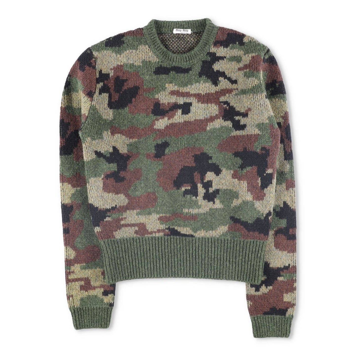MIU MIU Mens Wool Knit Crew Neck Sweatshirt Multicoloured Camouflage 40 RRP 850
