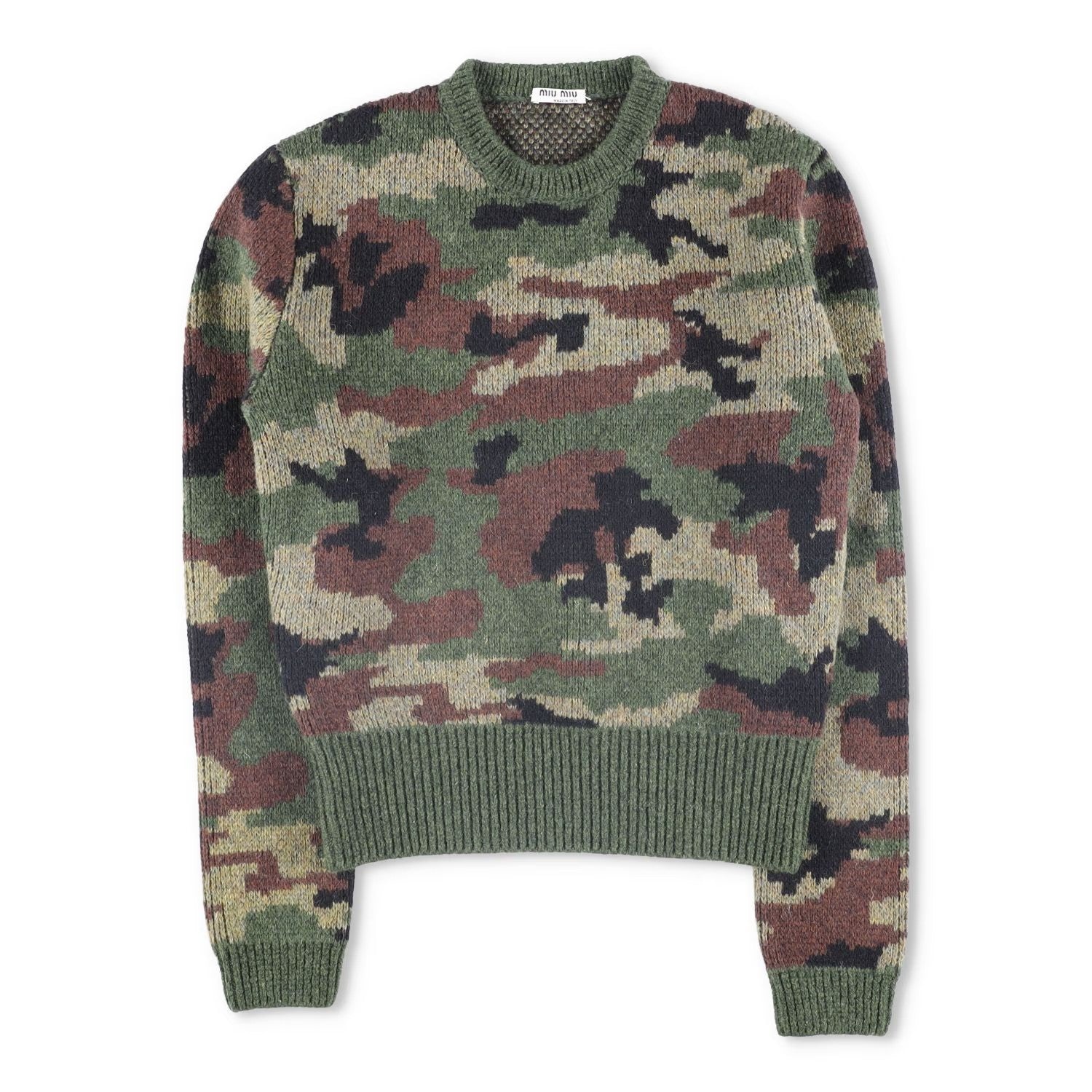 MIU MIU Mens Wool Knit Crew Neck Sweatshirt Multicoloured Camouflage 40 RRP 850