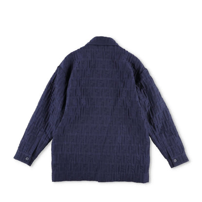 FENDI Mens Blouson Embossed Jacket Shirt Jacket Blue Knit Size 48 RRP 2150 — View 12