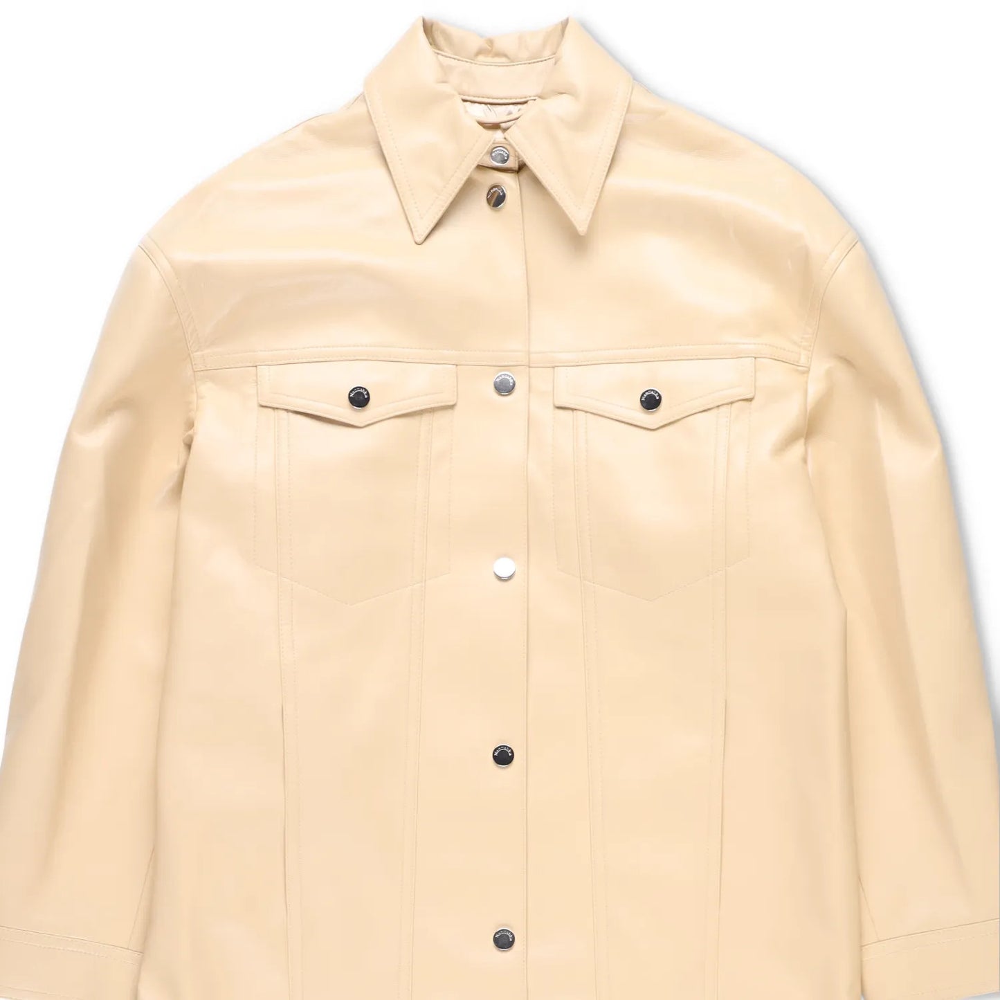 NANUSHKA Women Keano Trench Coat Long Collared Button Up Leather Beige M RRP1475 — View 3