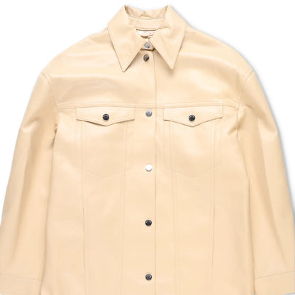NANUSHKA Women Keano Trench Coat Long Collared Button Up Leather Beige M RRP1475 — View 3
