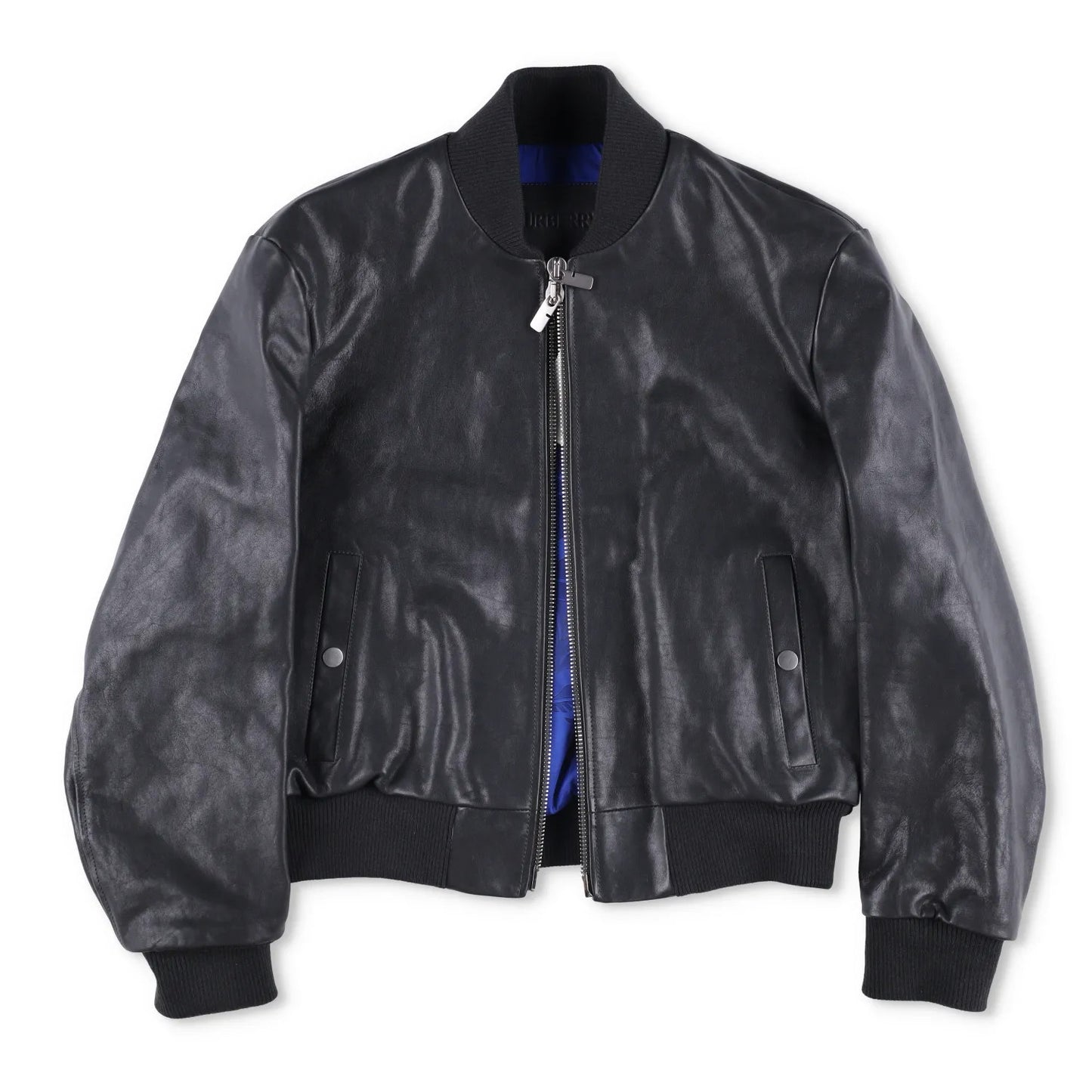 BURBERRY Mens Bomber Jacket Zipped Leather Black Band Collar Size 46 RRP 3490 — View 5