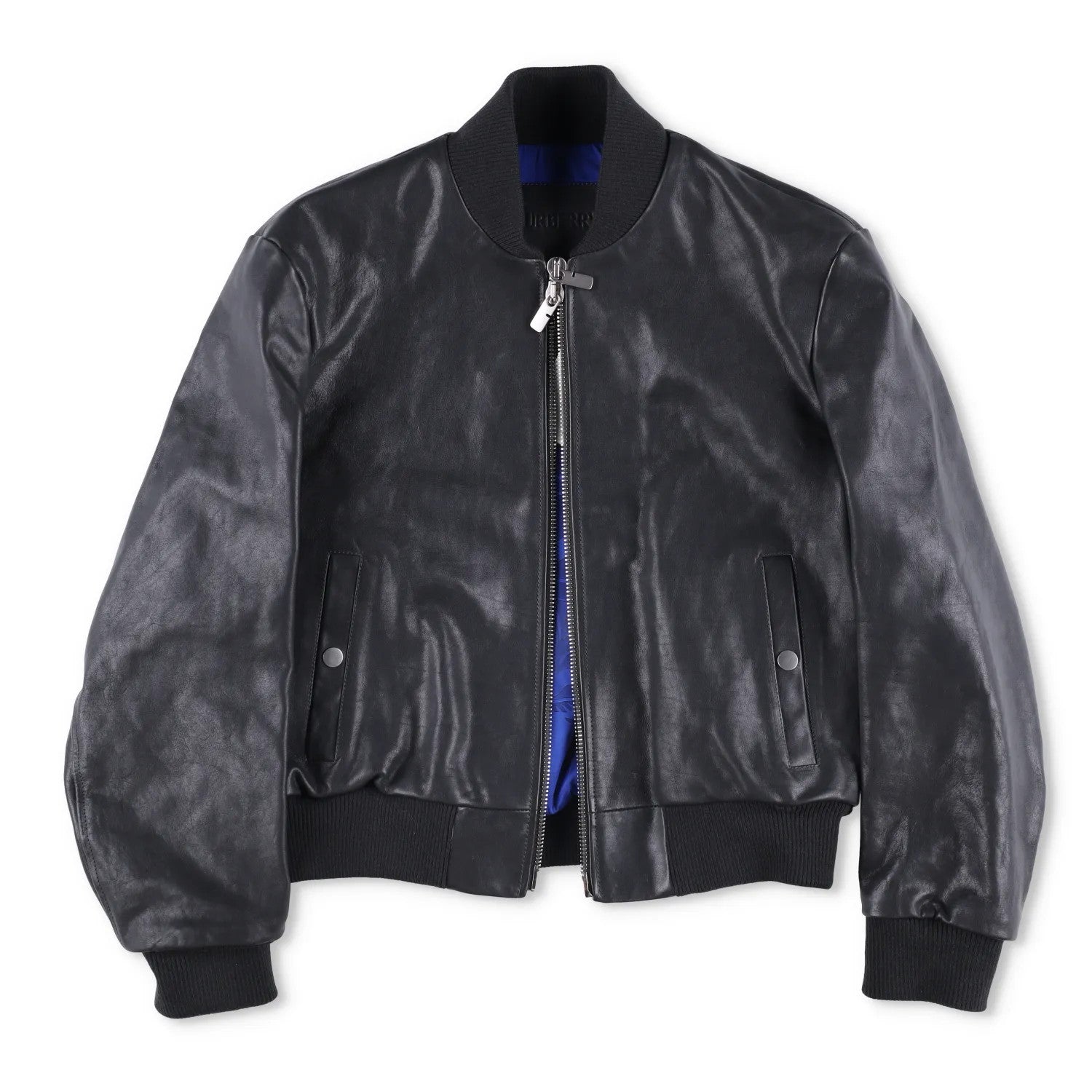 BURBERRY Mens Bomber Jacket Zipped Leather Black Band Collar Size 46 RRP 3490 — View 5