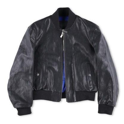 BURBERRY Mens Bomber Jacket Zipped Leather Black Band Collar Size 46 RRP 3490 — View 5