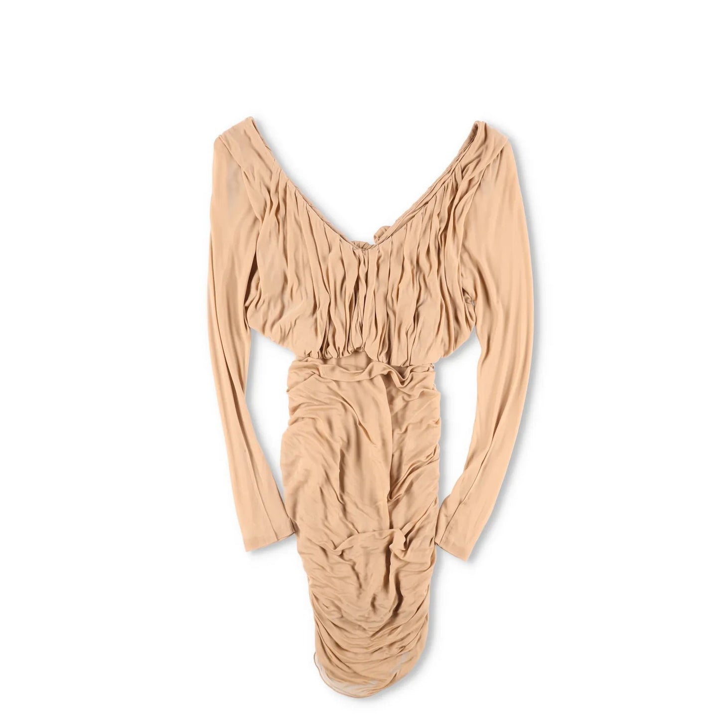 SAINT LAURENT Womens Slip Dress Mini V-Neck Long Sleeve Ruched Silk 34 RRP 2555 — View 6