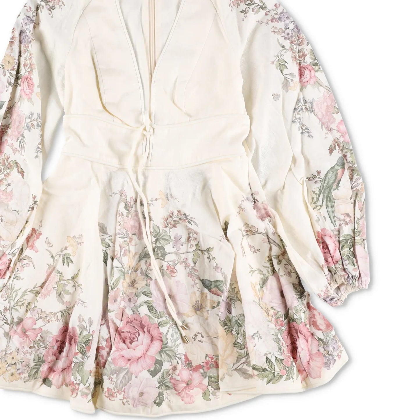 ZIMMERMANN Womens Waverly La Plunge Floral Print Mini Dress Cream UK10 RRP 775 — View 4