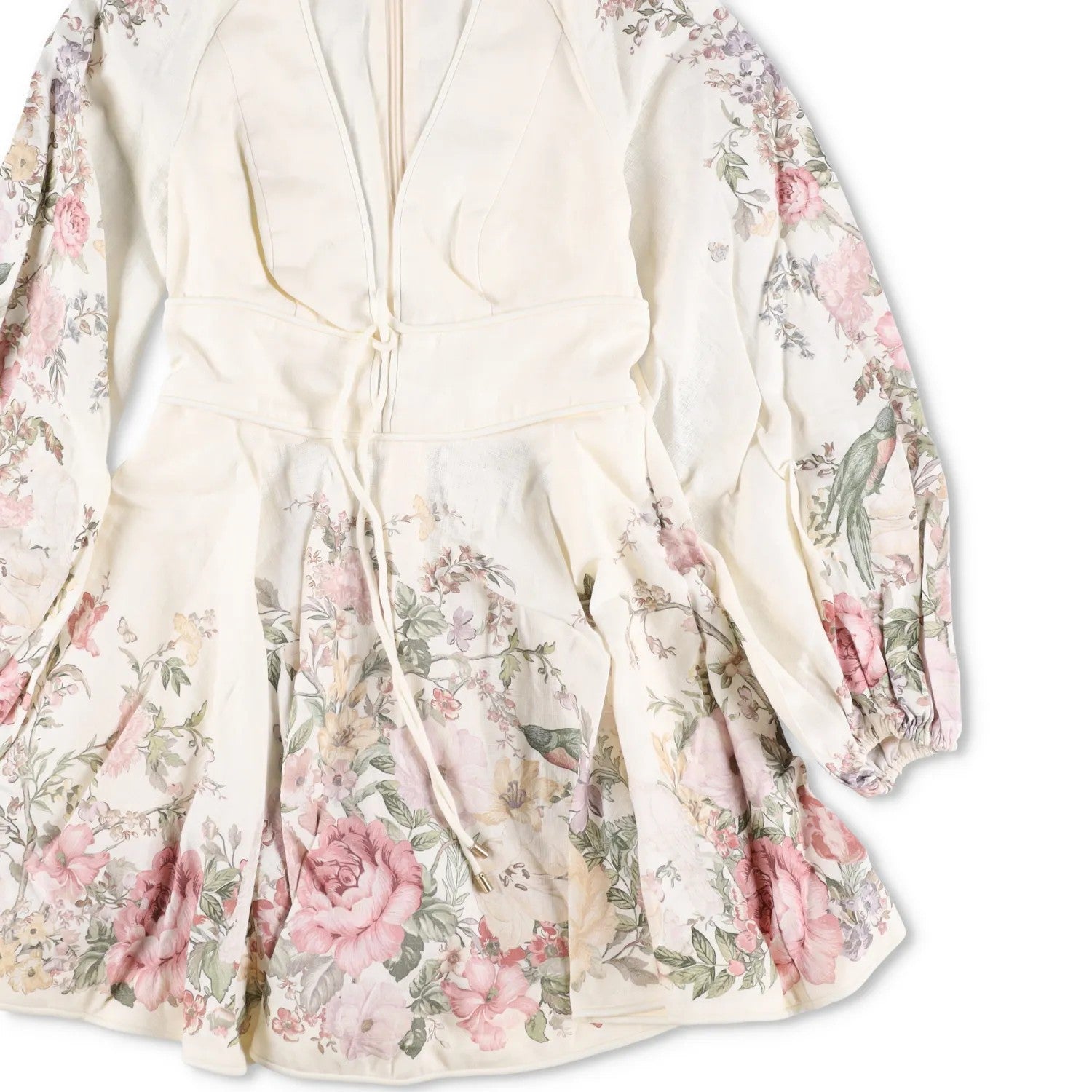 ZIMMERMANN Womens Waverly La Plunge Floral Print Mini Dress Cream UK10 RRP 775 — View 4