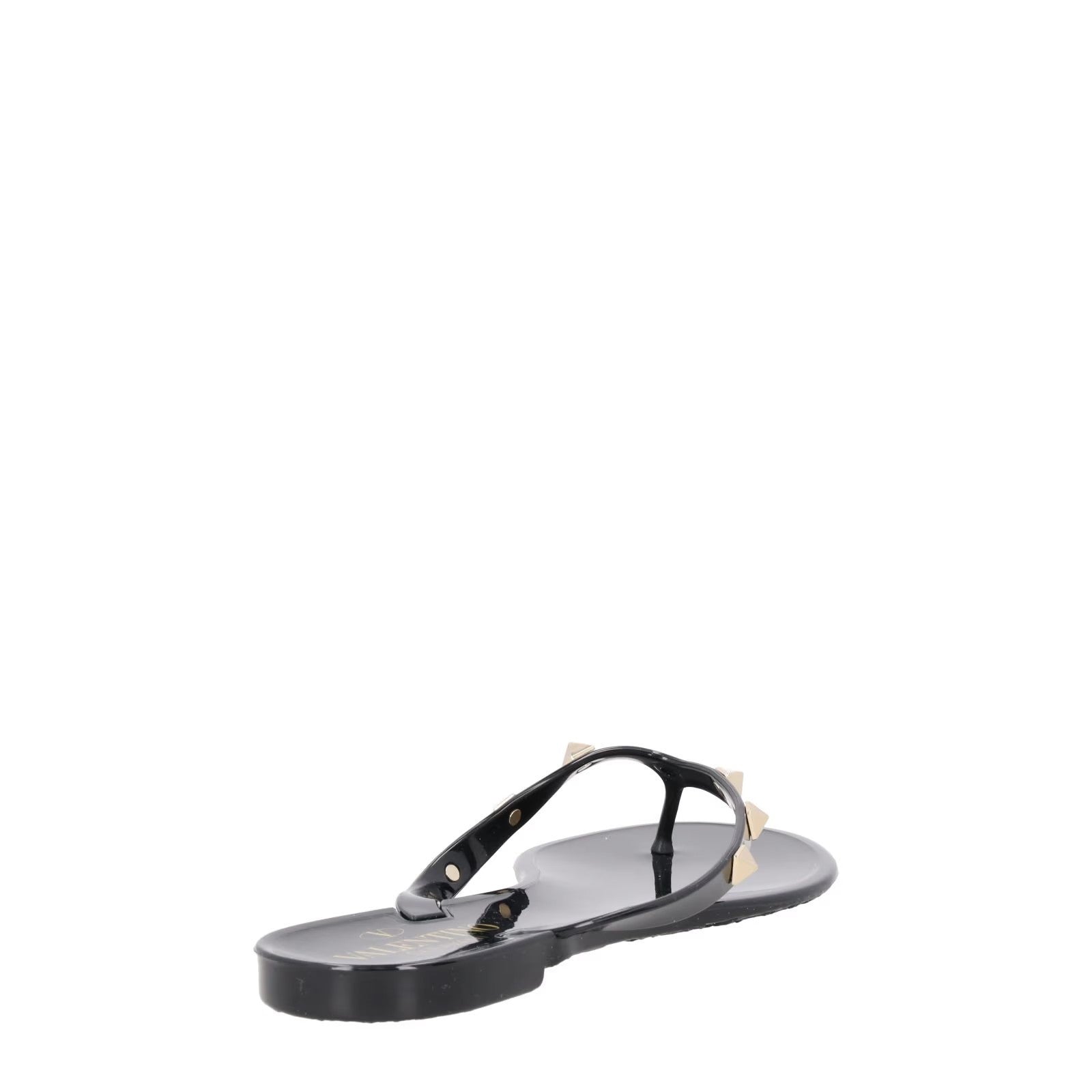 VALENTINO Womens Rockstud Black PVC Flat Sandals Gold Studs Open Toe EU35 RRP380 — View 6