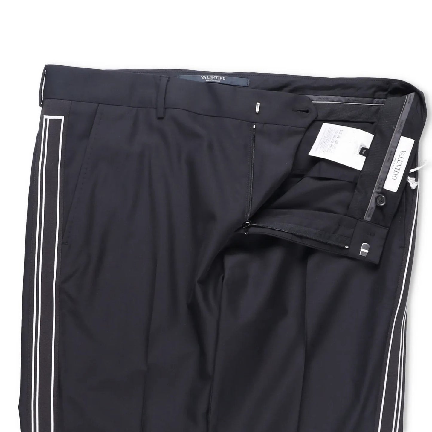 VALENTINO Mens Chino Trousers Black Wool Blend White Striped Size 54 RRP 385 — View 6
