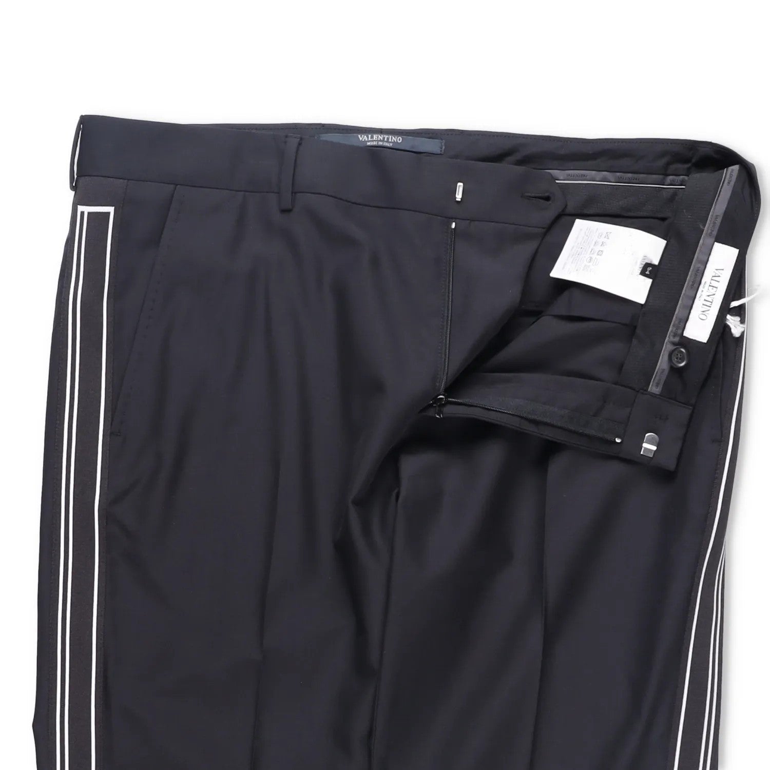 VALENTINO Mens Chino Trousers Black Wool Blend White Striped Size 54 RRP 385 — View 6