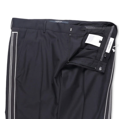 VALENTINO Mens Chino Trousers Black Wool Blend White Striped Size 54 RRP 385 — View 6