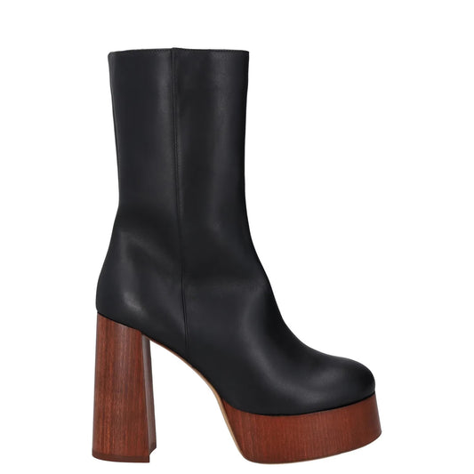 GIABORGHINI Women Platform Boot Black Leather Slip On High Brown Heel UK7 RRP500