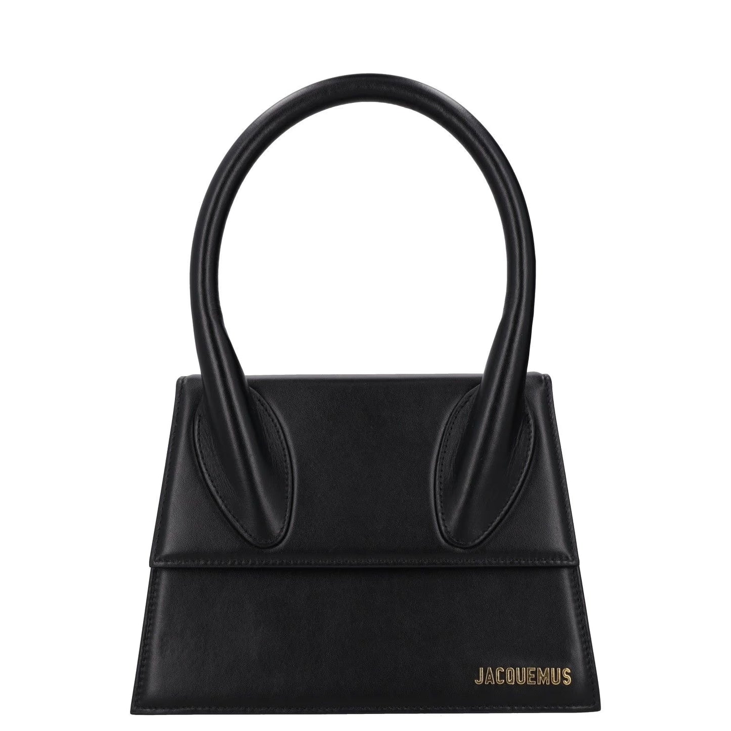 JACQUEMUS Womens Top Handle Bag Black Leather Flap Closure Gold Logo OS RRP 640