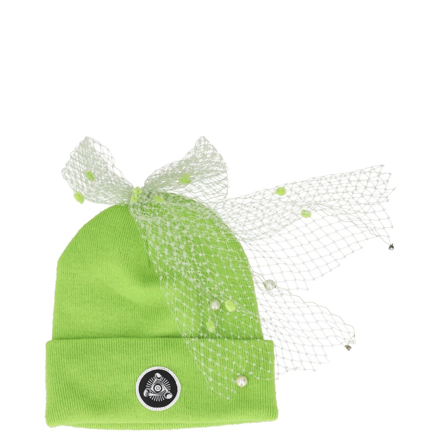 SILVER SPOON ATTIRE Womens Beanie Hat Green Synthetic Bow Detail Size S RRP 100