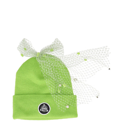 SILVER SPOON ATTIRE Womens Beanie Hat Green Synthetic Bow Detail Size S RRP 100