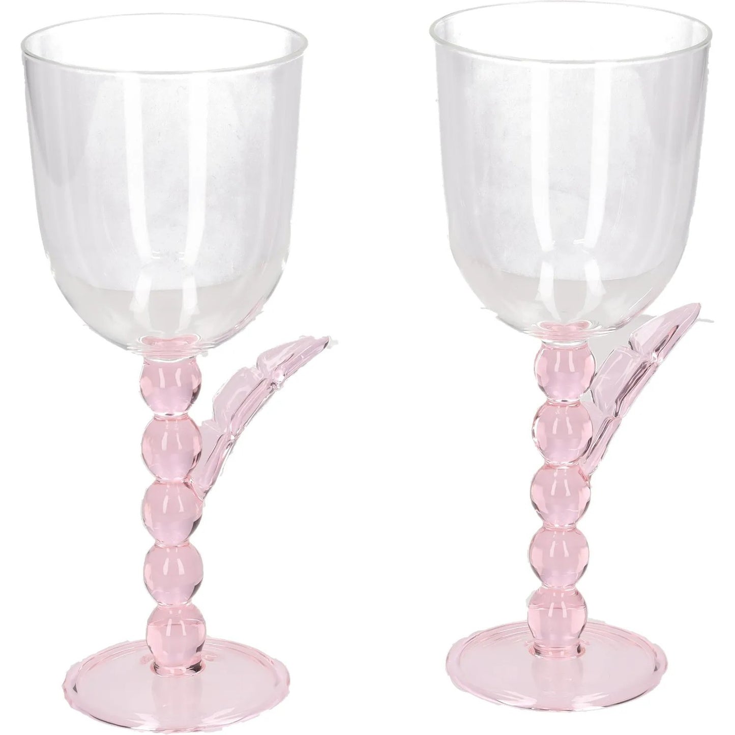 MAISON BALZAC Set Of 2 Palmier Wine Glasses Clear Pink Glass OS RRP 110 — View 4
