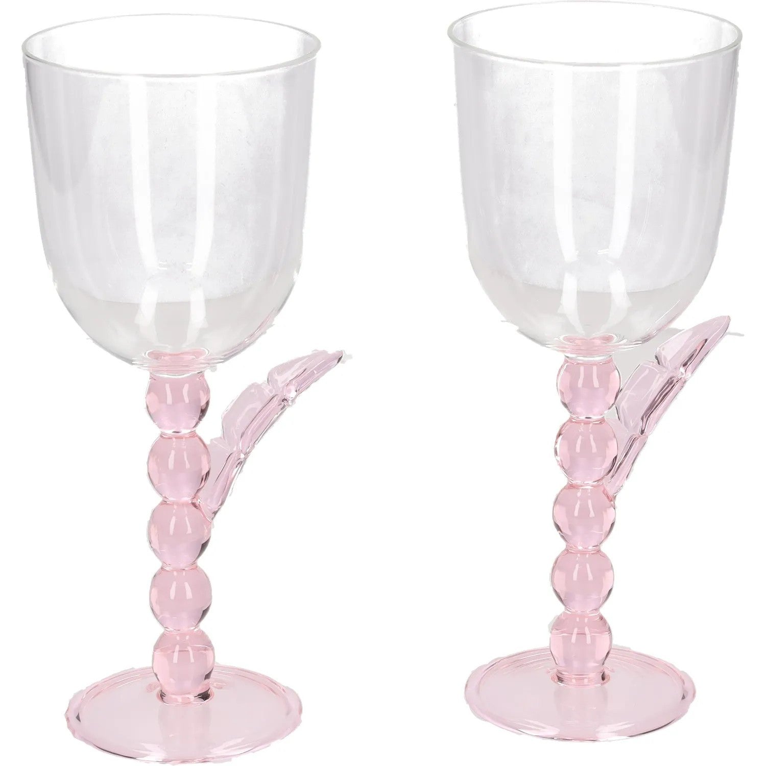 MAISON BALZAC Set Of 2 Palmier Wine Glasses Clear Pink Glass OS RRP 110 — View 4