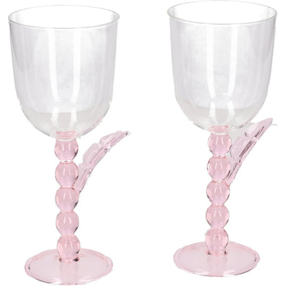 MAISON BALZAC Set Of 2 Palmier Wine Glasses Clear Pink Glass OS RRP 110 — View 4
