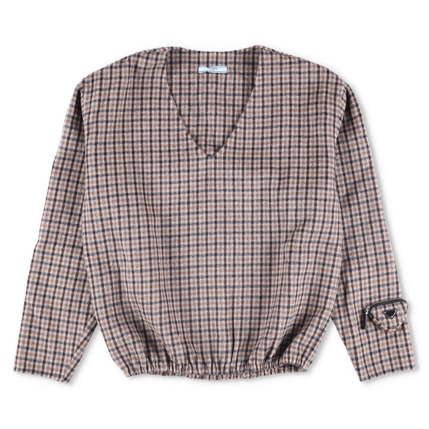 PRADA Womens Blouse V-Neck Long Sleece Check Pattern Brown Size 42 RRP 2830