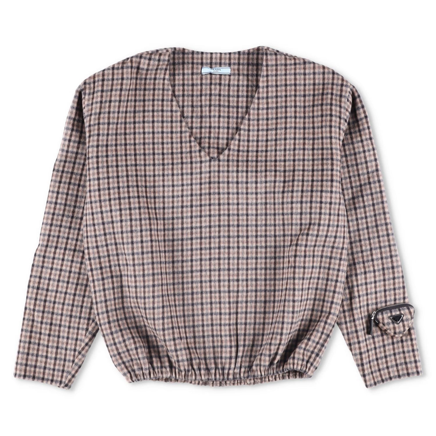 PRADA Womens Blouse V-Neck Long Sleece Check Pattern Brown Size 42 RRP 2830