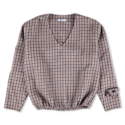 PRADA Womens Blouse V-Neck Long Sleece Check Pattern Brown Size 42 RRP 2830