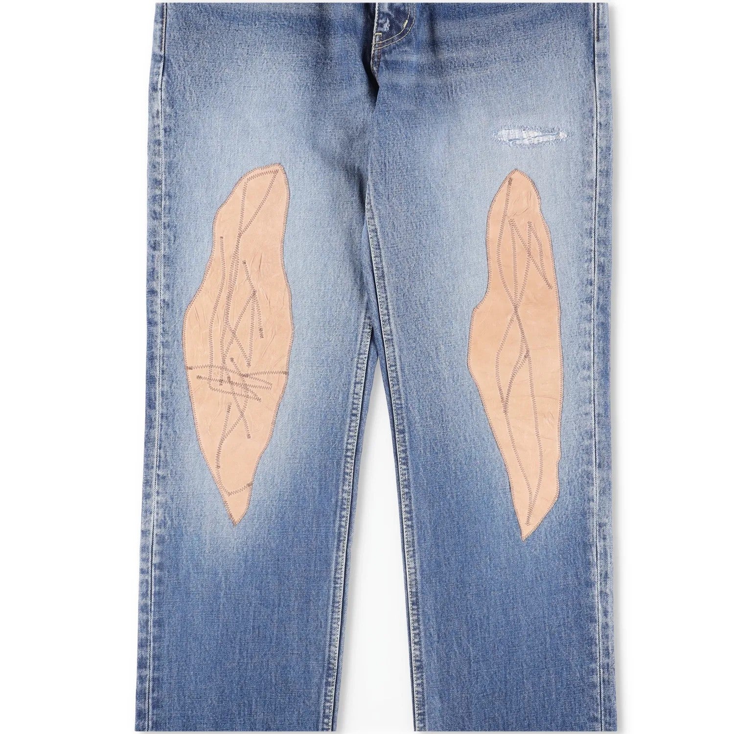 VISVIM Mens Jeans Blue Mid Wash Cotton Front Pacthes Straight Size 34 RRP 1190 — View 5