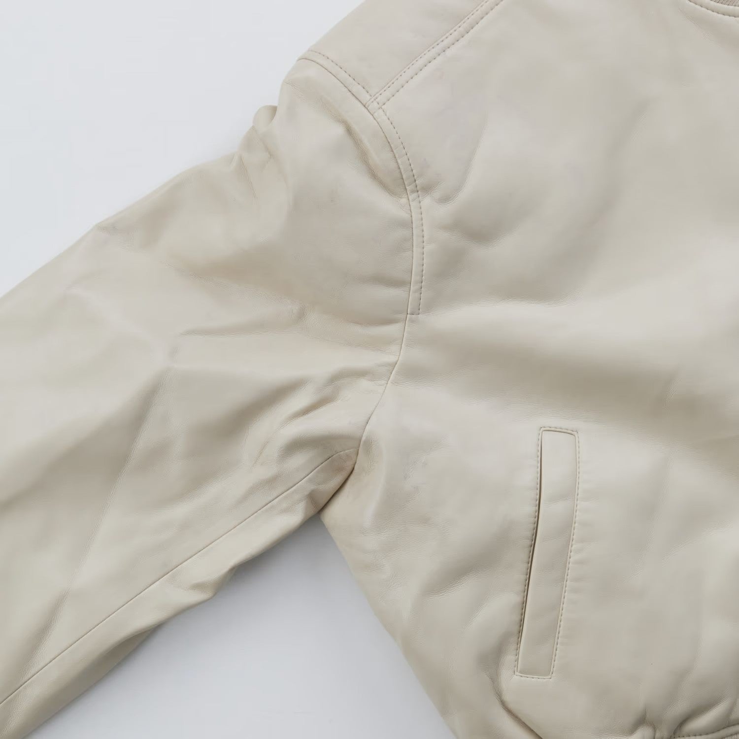 FRANKIE SHOP Womens Micky Zip Faux Leather Cropped Bomber Jacket Cream XL RRP370 — View 4