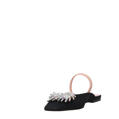 PIFERI Womens Drizella Flat Square Toe Pump Satin Crystal Black UK5 RRP 575 — View 3