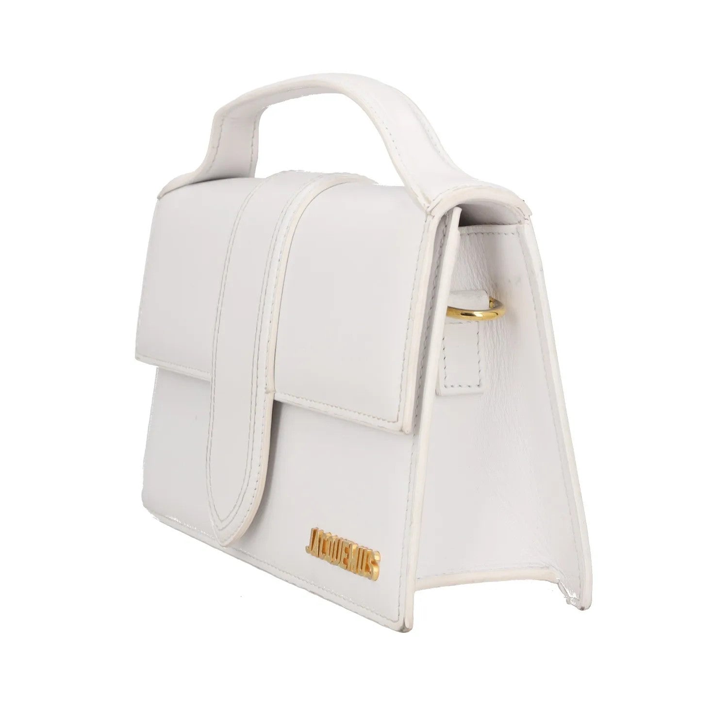 JACQUEMUS Womens Top Handle Bag White Leather Gold Logo Size M RRP 600 — View 2