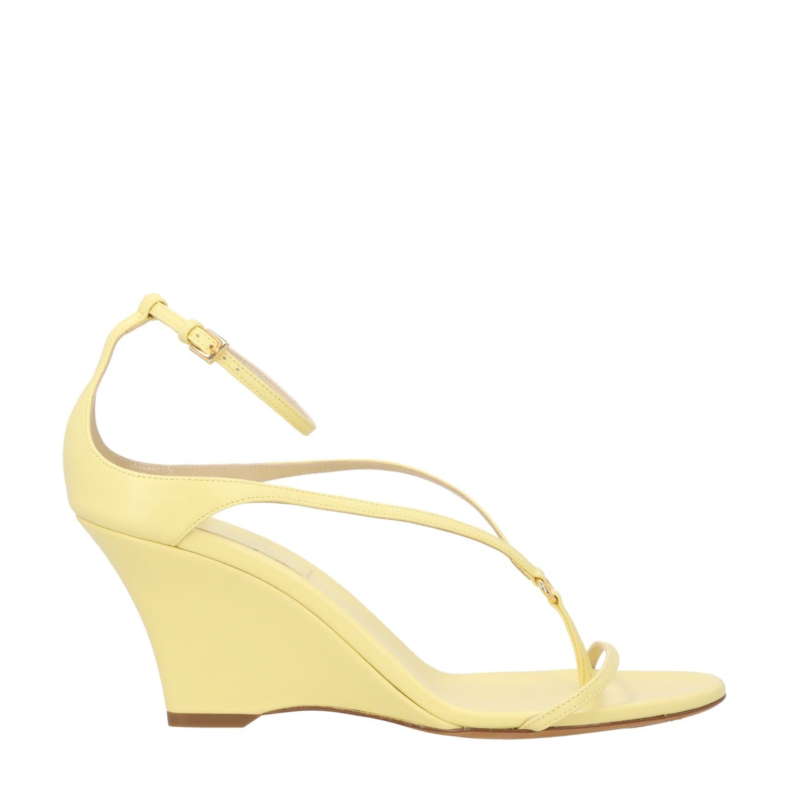 KHAITE Womens Marion Wegde Heel Sandal Leather Strappy Yellow UK 5 RRP 1020