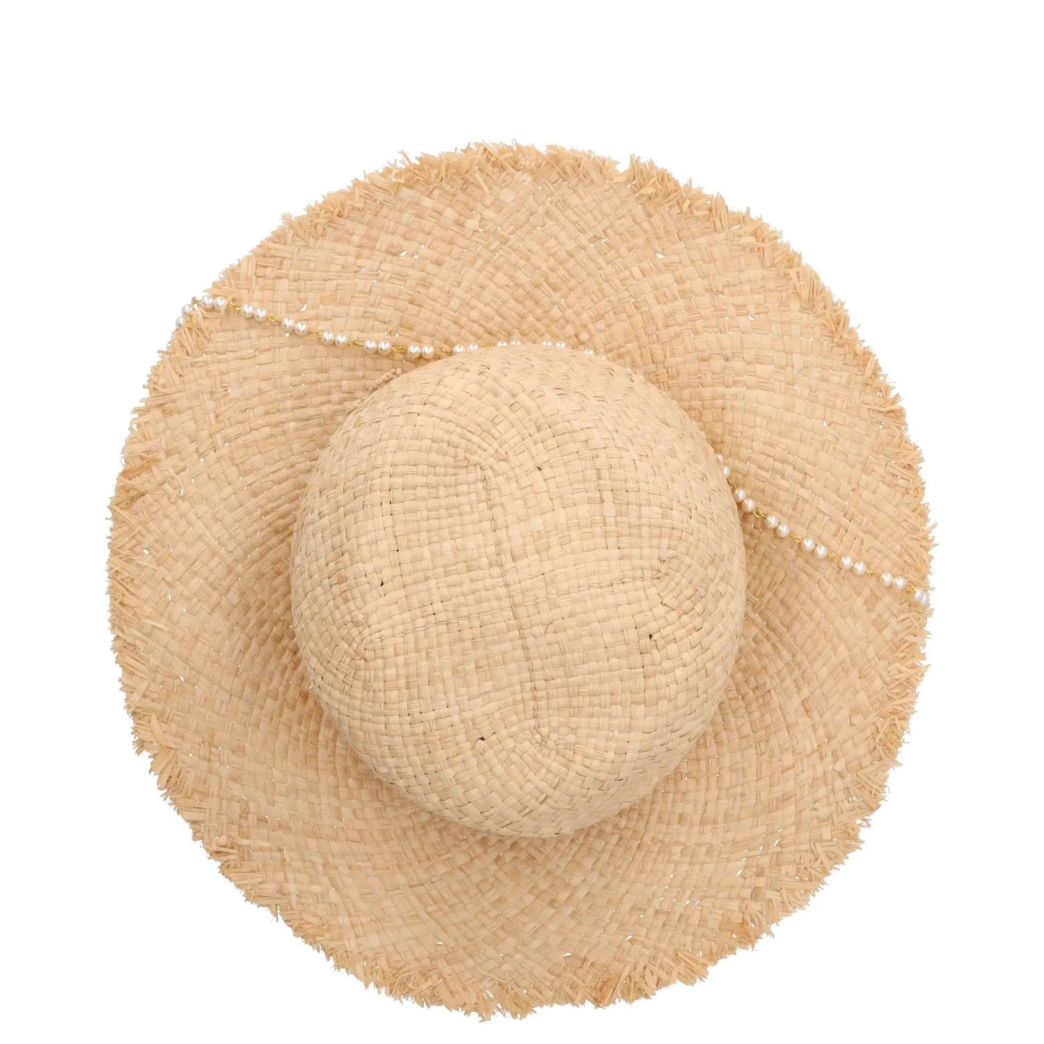 RUSLAN BAGINSKIY Womens Pearl Chain Frayed Fedora Hat Straw Beige Size S RRP 360 — View 7