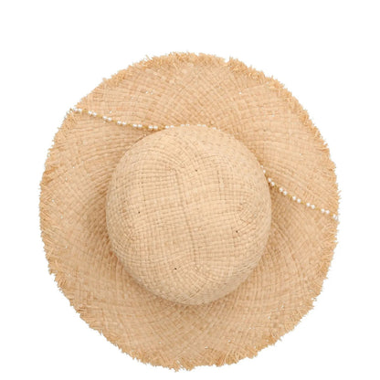 RUSLAN BAGINSKIY Womens Pearl Chain Frayed Fedora Hat Straw Beige Size S RRP 360 — View 7