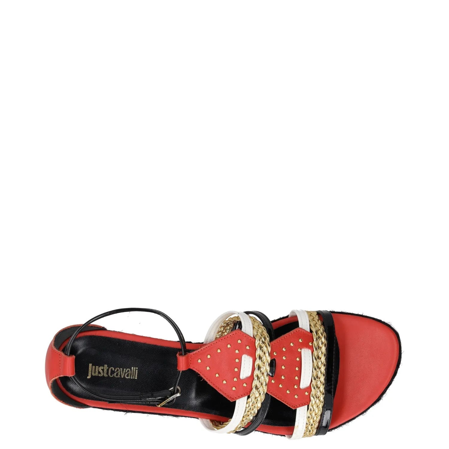 JUST CAVALLI Womens Strappy Sandals Black Red Beige Leather Wedge UK 7 RRP 200 — View 7