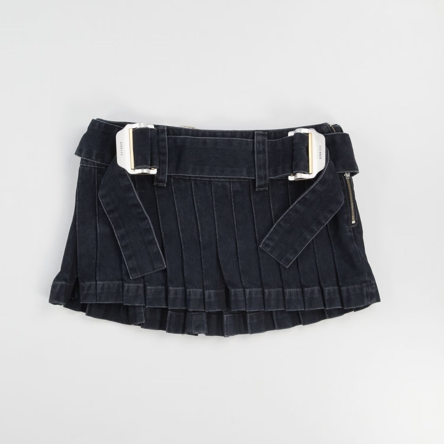 DION LEE Womens Darted Denim Mini Skirt Black Cotton Buckle Size 6 RRP 690